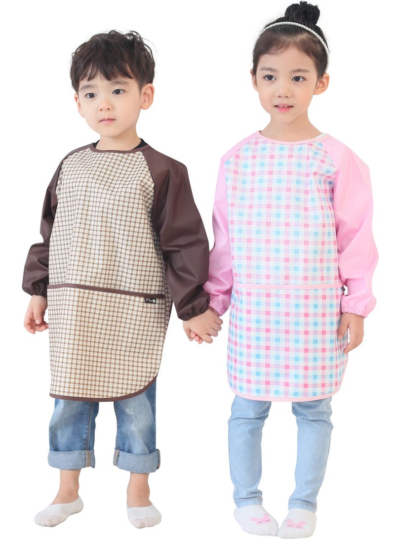 Plie Kids Painting Apron â€“ Waterproof Long Sleeve Art Smock for Toddlers & Preschoolers, Messy Play, Baking, Crafts, Cooking, Sensory Activities (Ages 1â€“10), Pink Check (15-XL) - Image 4